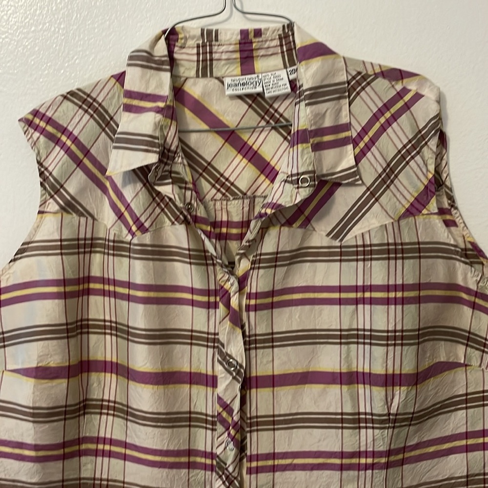Newport News Jeanology 20W plaid sleeveless tie front western shirt snap buttons - Picture 3 of 7